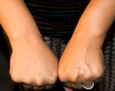 Bare hand/wrist (left), Sephora Divine Oil (right)