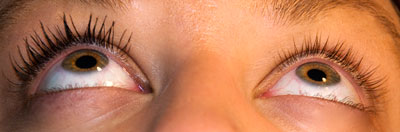 Two coats of "The Falsies" mascara (left), Bare eye (right)