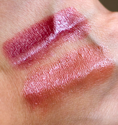 Mauvey (top), Soft Pink (bottom) swatches on hand