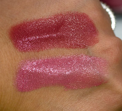 Peony Kiss (top), Rose Kiss (bottom) Swatches (with flash)