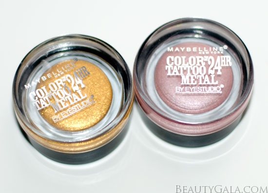 Maybelline Color Tattoo Metal Collection, “Inked In Pink” & “Gold Rush,”  Photographs, Review, & Swatches