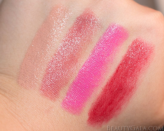 (Left to right) Nudist Colony, Rico Mauve, A Stiff Pink, Red-dy or Not